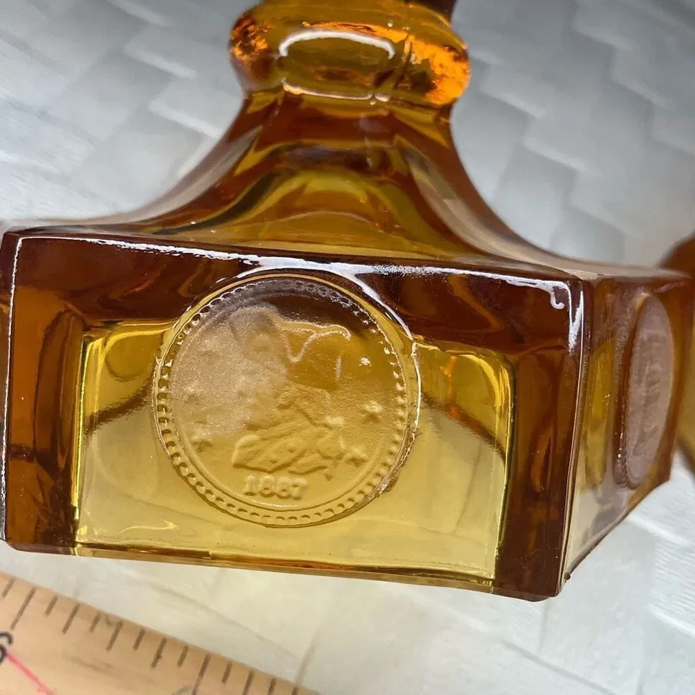 Set of 2 Vintage Amber Fostoria Coin Glass Candle Stick Holders 5” 4.5 INCH TALL